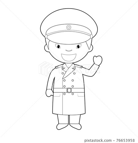 Easy coloring cartoon character from North Korea dressed in the traditional way as a military. Vector Illustration. 76653958