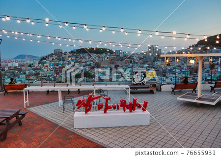 Night View of hochen village in Busan, South Korea, Asia Night View of hochen village in Busan, South Korea, Asia 76655931