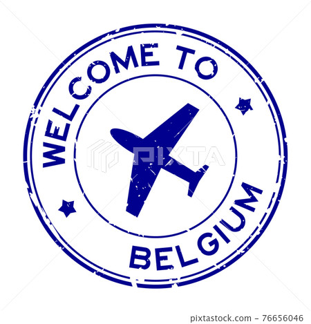 Grunge blue welcome to Belgium word with airplane icon round rubber seal stamp on white background Grunge blue welcome to Belgium word with airplane icon round rubber seal stamp on white background 76656046