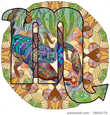 Scorpio zodiac sign with mandala cute cartoon character retro zentangle stylized in vector 76656778