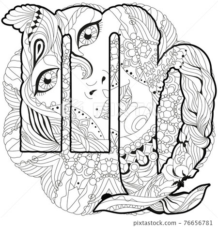 Virgo zodiac sign with mandala cute cartoon virgo character retro zentangle stylized in vector 76656781