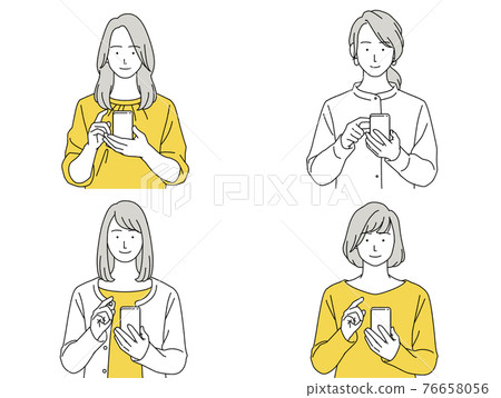 人物插圖女人設置前智能手機操作 人物插圖女人設置前智能手機操作 76658056