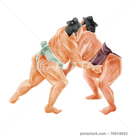 Tachi-ai wrestler hand-painted watercolor style illustration Tachi-ai wrestler hand-painted watercolor style illustration 76658692