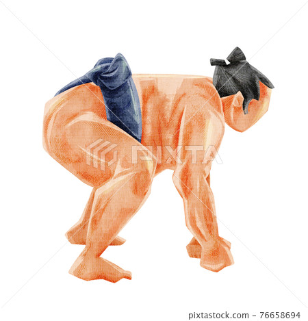 Tachi-ai wrestler hand-painted watercolor style illustration 76658694