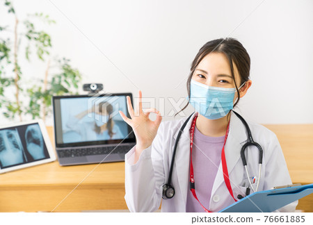 Young female doctor making an OK mark Young female doctor making an OK mark 76661885