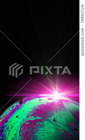 Abstract background space. Globe planet earth in galaxy universe with abstract sun on black background. Comet, asteroid, meteorite in fantasy galaxy. 76662529