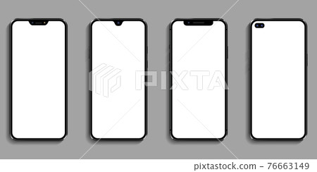 Set different black models smartphone mock up with empty touch screen isolated on grey background 76663149