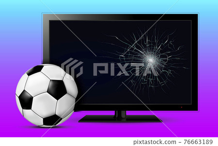 Soccer ball and broken tv screen 76663189