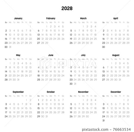Monthly calendar of year 2028 Monthly calendar of year 2028 76663534