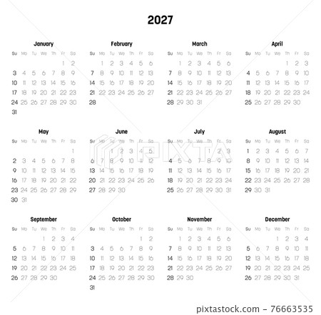 Monthly calendar of year 2027 Monthly calendar of year 2027 76663535