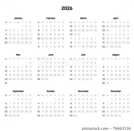 Monthly calendar of year 2026 Monthly calendar of year 2026 76663536