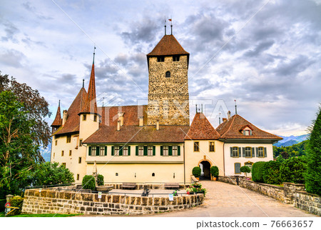 View of Spiez Castle in Switzerland View of Spiez Castle in Switzerland 76663657