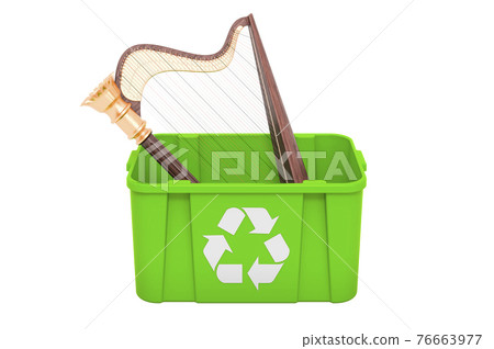 Recycling trashcan with harp, lyre. 3D rendering Recycling trashcan with harp, lyre. 3D rendering 76663977