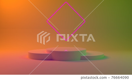 3d Podium for packaging presentation and cosmetic. Product display with colorful plastic textures. 3d illustration 76664090