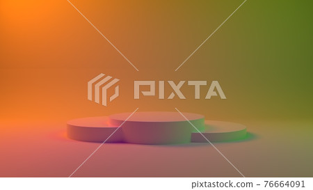 3d Podium for packaging presentation and cosmetic. Product display with colorful plastic textures. 3d illustration 76664091