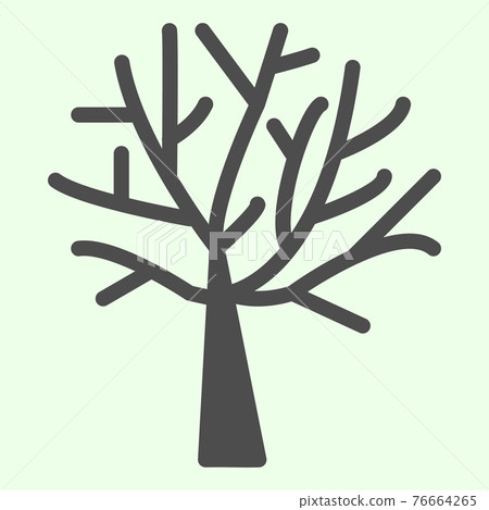 Bare tree solid icon. Halloween dead leafless plant glyph style pictogram on white background. Nature death with bare branches for mobile concept and web design. Vector graphics. Bare tree solid icon. Halloween dead leafless plant glyph style pictogram on white background. Nature death with bare branches for mobile concept and web design. Vector graphics. 76664265