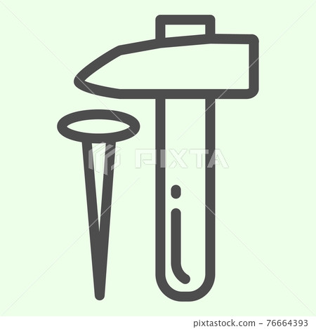 Hammer and nail line icon. Carpentry handle equipment outline style pictogram on white background. House repair and renovation tools signs for mobile concept and web design. Vector graphics. Hammer and nail line icon. Carpentry handle equipment outline style pictogram on white background. House repair and renovation tools signs for mobile concept and web design. Vector graphics. 76664393
