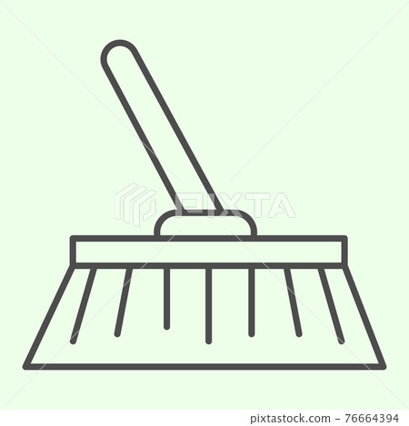 Broom thin line icon. House cleaning brush domestic equipment outline style pictogram on white background. Housework tools signs for mobile concept and web design. Vector graphics. 76664394