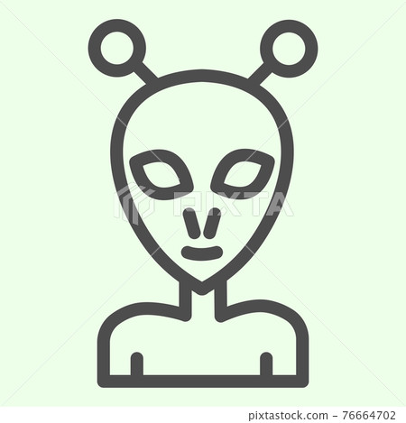 Alien line icon. Extraterrestrial foreigner with oval face and large eyes outline style pictogram on white background. Exploration signs for mobile concept and web design. Vector graphics. 76664702
