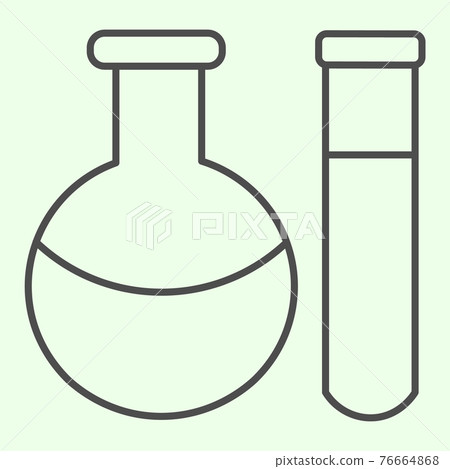 Chemical substance thin line icon. Lab flask and test tube with liquids outline style pictogram on white background. Science study signs for mobile concept and web design. Vector graphics. 76664868