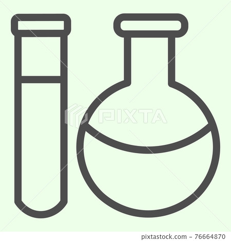 Chemical substance line icon. Lab flask and test tube with liquids outline style pictogram on white background. Science study signs for mobile concept and web design. Vector graphics. Chemical substance line icon. Lab flask and test tube with liquids outline style pictogram on white background. Science study signs for mobile concept and web design. Vector graphics. 76664870