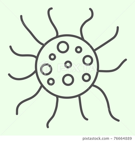 Virus thin line icon. Biology microbe bacterium and germ outline style pictogram on white background. Science and microbiology signs for mobile concept and web design. Vector graphics. 76664889