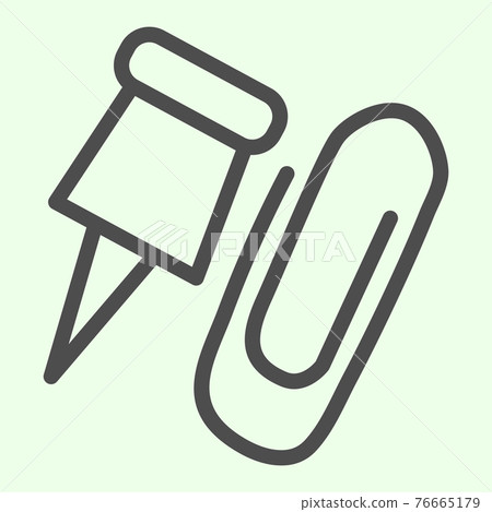 Paper clip line icon. Paperclip and pushpin outline style pictogram on white background. Office stationery for mobile concept and web design. Vector graphics. Paper clip line icon. Paperclip and pushpin outline style pictogram on white background. Office stationery for mobile concept and web design. Vector graphics. 76665179
