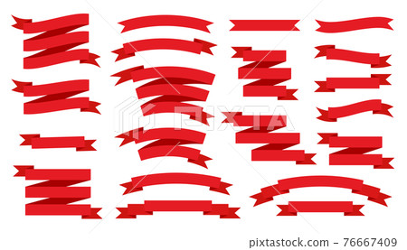 Retro vector flat red ribbon set isolated on white - Stock Illustration ...