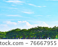 Summer blue sky, clouds and trees 76667955
