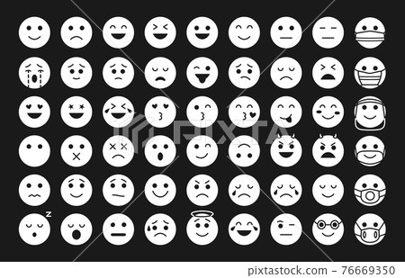 White silhouette emoji icons eyes app vector set White silhouette emoji icons eyes app vector set 76669350