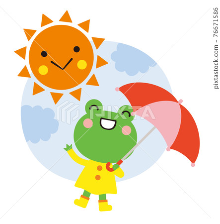 帶雨傘的青蛙和太陽雨季的插圖 帶雨傘的青蛙和太陽雨季的插圖 76671586