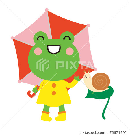 雨季用青蛙和蝸牛帶傘的插圖 76671591