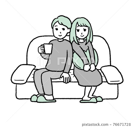 Illustration of a couple sitting on the sofa and staring at each other Illustration of a couple sitting on the sofa and staring at each other 76671728