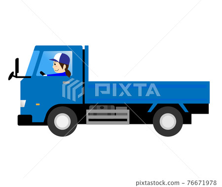 駕駛卡車的女司機,小扁平體型 駕駛卡車的女司機,小扁平體型 76671978