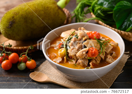 Northern Thai food, Spicy young jackfruit soup with pork 76672517