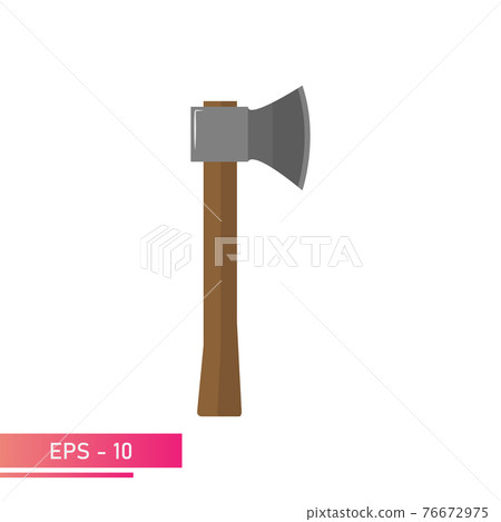 An axe with a wooden handle. Realistic design. On a white background. Tools for the woodcutter and forester. Flat vector illustration. An axe with a wooden handle. Realistic design. On a white background. Tools for the woodcutter and forester. Flat vector illustration. 76672975