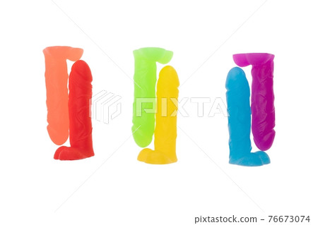 Row of soap dildos in rainbow colors 76673074