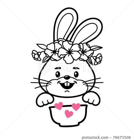 Bunny with cereal bowl, Baby clothes print, Bunny face Vector illustration Bunny with cereal bowl, Baby clothes print, Bunny face Vector illustration 76673506