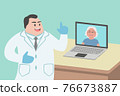 Male doctor using laptop computer online video call remote talking to senior woman patient 76673887