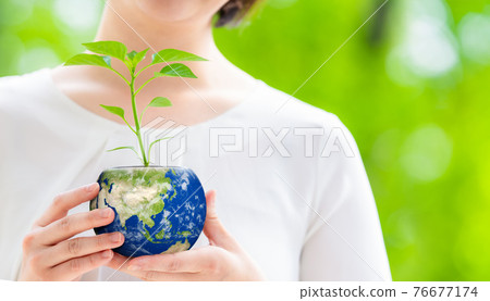 Women with earth-patterned flower pots Environmental image Sustainable SDGs Women with earth-patterned flower pots Environmental image Sustainable SDGs 76677174