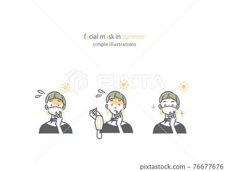 Simple and fashionable female line drawing illustration set mask heat stroke Simple and fashionable female line drawing illustration set mask heat stroke 76677676