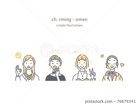 簡單時尚的女性線描插圖集我很高興 簡單時尚的女性線描插圖集我很高興 76678341