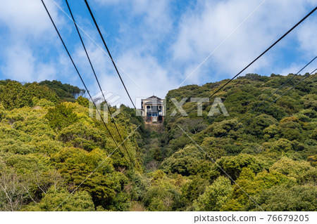 Iwakuni Castle Ropeway mountaintop station seen from Kikko Park, Iwakuni City, Yamaguchi Prefecture 76679205