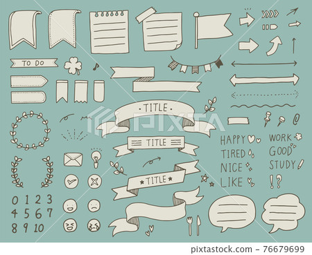 Retro vector illustration set of handwritten cute and fashionable ribbons, speech bubbles and notepad materials Retro vector illustration set of handwritten cute and fashionable ribbons, speech bubbles and notepad materials 76679699