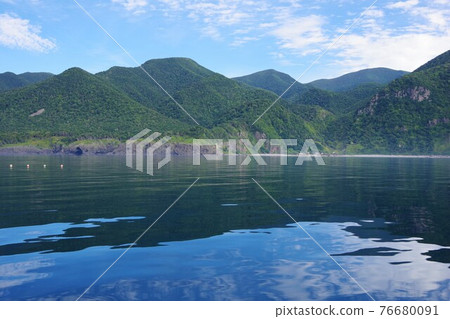 View of Banya from a cruise ship on the north side of the Shiretoko Peninsula, Hokkaido 76680091