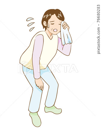 Fatigue woman wiping sweat Fatigue woman wiping sweat 76680283
