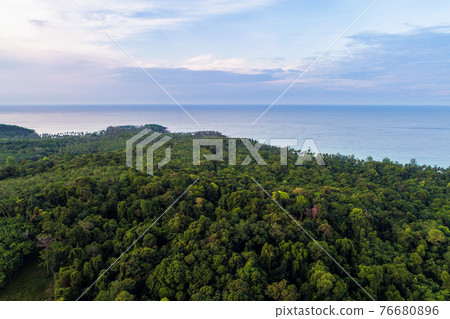 Aerial view sea island with tree forest on mountain Aerial view sea island with tree forest on mountain 76680896