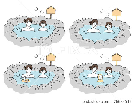 Illustration set of parents and children taking a bath on a hot spring trip Illustration set of parents and children taking a bath on a hot spring trip 76684515