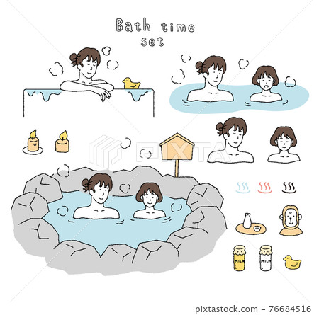 Illustration set of parents and children taking a bath on a hot spring trip 76684516