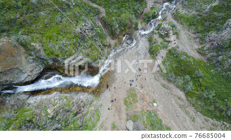Top view of the waterfall among the rocks. 76685004